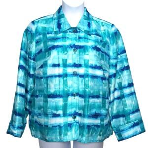 Susan‎ Graver Lined Jacket Women's Plus Size 1X Blue Watercolor Pockets